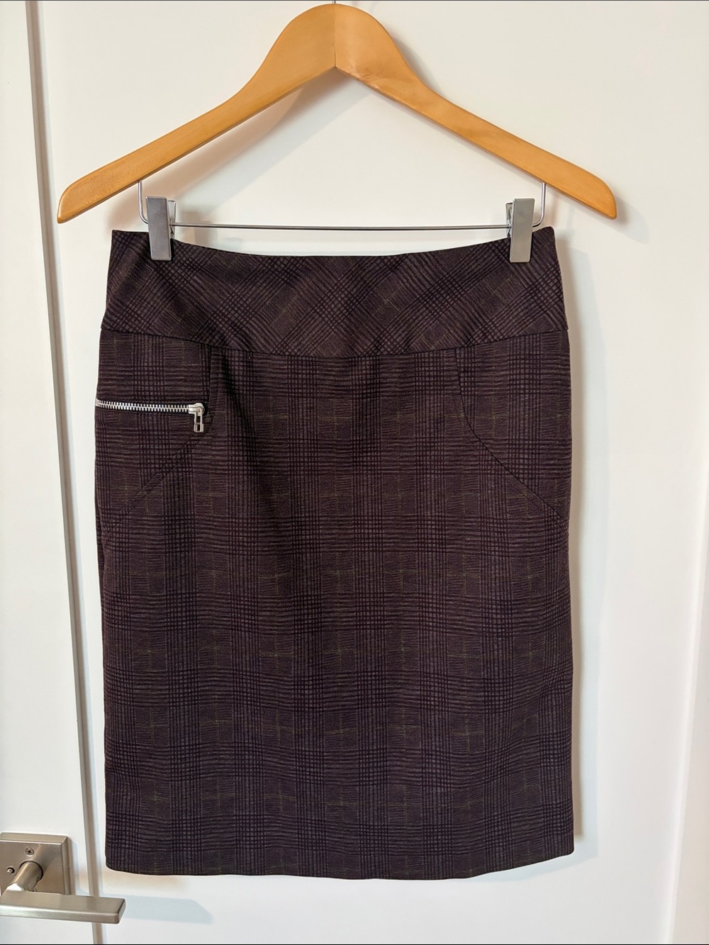Margaret M Plum Plaid Pencil Skirt